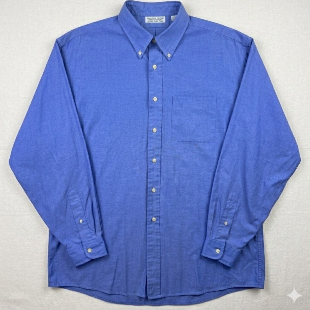 LL Bean Button Down Shirt Mens 16.5 34‎ Blue Oxford Cotton Blend Long Sleeve